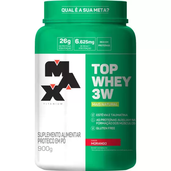 Top Whey 3W mais natural Max Titanium sabor morango 900g