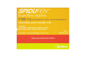 Spidufen Ibuprofeno Arginina 1155mg com 10 envelopes com 3g Sabor Damasco 