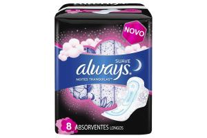 Absorvente Always Noites Tranquilas Cobertura Suave Com Abas Com 8 Unidades