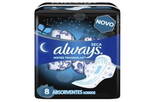 Absorvente Always Noites Tranquilas Cobertura Seca Com Abas Com 8 Unidades