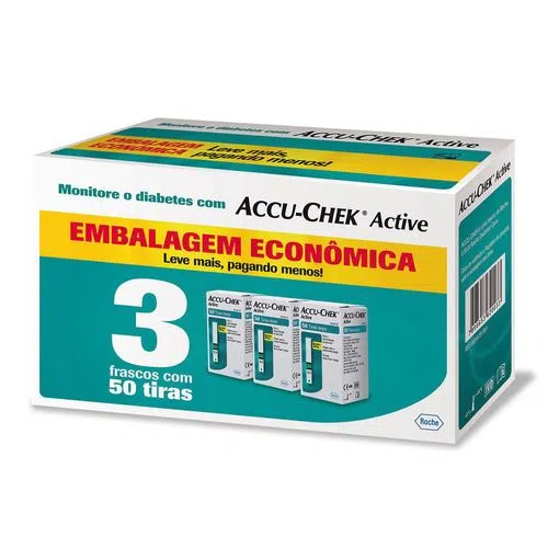 Monitor de diabetes Accu- Chek Active 3 frascos com 50 tiras