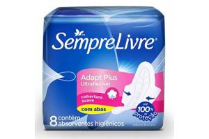 Absorvente Sempre Livre Adapt Plus Ultraflexível Cobertura Suave Com Abas Com 8 Unidades